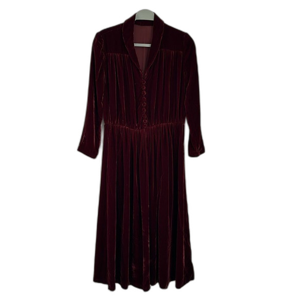 Vintage Elegant Luxury Button Front Women’s Velvet Midi A Line Dress Party Small - Picture 1 of 10